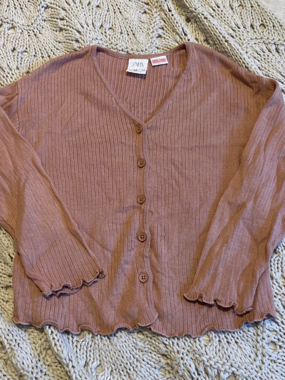 Zara Ribbed V-Neck Button Cardigan